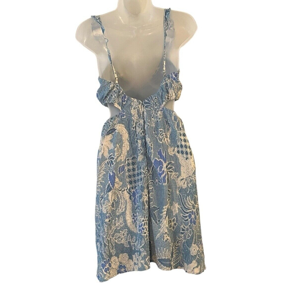 Abercrombie & Fitch Dress Small Cutout Ruffle Blue Floral Y2K 90s Fairy Coquette - Picture 3 of 16